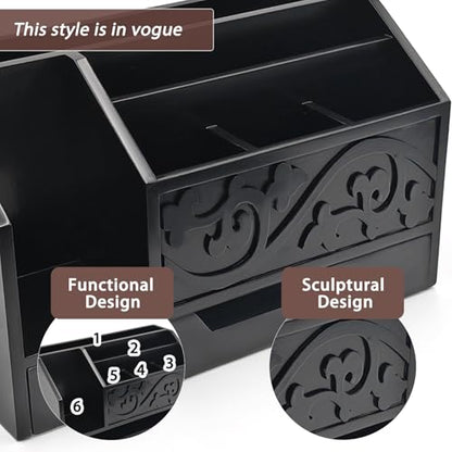 Black Wooden Mail Organizer with Drawer, Three Tiered Desk Accessories for Office Organization and Storage, Stylish Countertop Document Storage, Home/Office/Classroom Supplies (Black01) - style: Black01
