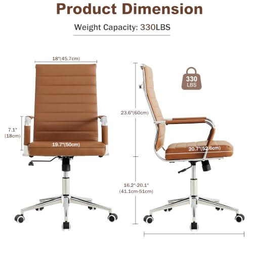 Okeysen Ergonomic Office Desk Chair, Modern PU Leather Conference Room Chairs Ribbed, High Back Executive Swivel Rolling Chair for Home, Office - color: Brown-ribbed