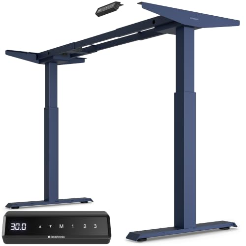Desktronic Height Adjustable Standing Desk Frame — Ergonomic Sit Stand Desk Frame, Electric Dual Motor, USB & USB-C Charging, Wobble-Free, Touchscreen, 3 Memory Presets, Anti-Collision - color: Blue