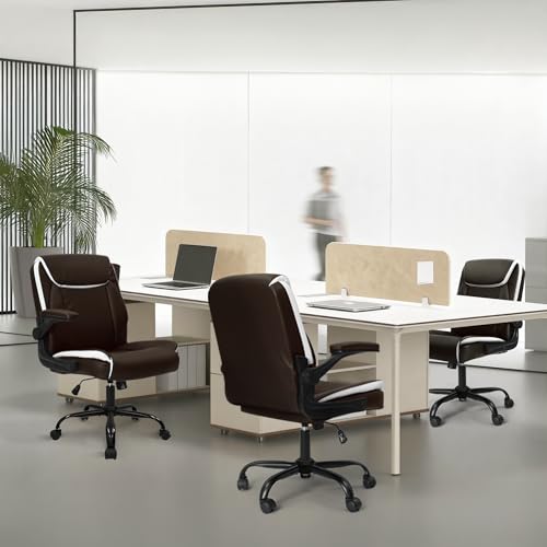 NEO CHAIR PU Leather Office Desk Chair with Adjustable Arms, Brown | Ergonomic Mid Back Computer Desk Chair Comfy with Wheels Swivel Rolling for Home Office Gaming Study - color: Brown