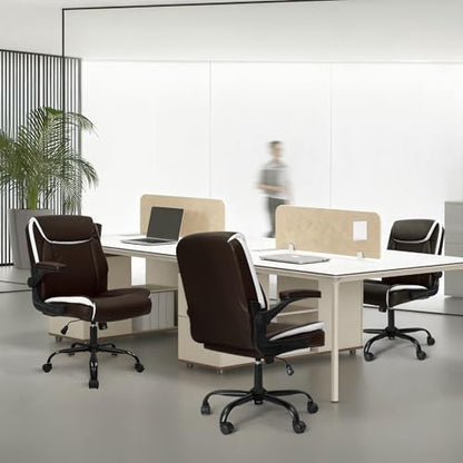 NEO CHAIR PU Leather Office Desk Chair with Adjustable Arms, Brown | Ergonomic Mid Back Computer Desk Chair Comfy with Wheels Swivel Rolling for Home Office Gaming Study - color: Brown