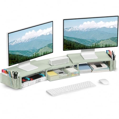 OPNICE Desk Organizers and Accessories, Dual Monitor Stand Riser - color: Matte Green