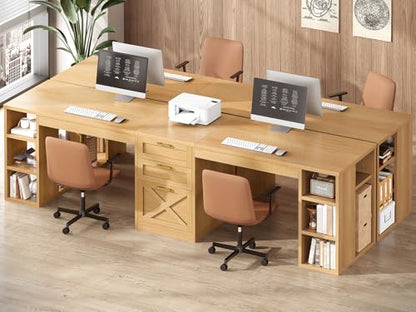 SEDETA Farmhouse 96.5" 2 Person Computer Desk with Storage Drawers | Home Office Desk, Gaming Double Desk with Shelves, Long Two Person Writing Desk, Oak - color: Oak