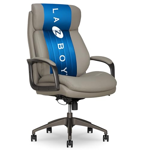 La-Z-Boy High-Back Ergonomic Office Chair, AIR Lumbar Support Leather Chair | Nova, 350lb Capacity Executive Task Chair, Padded Headrest & Arms, Layered Foam Seat Cushion, Swivel, Back Pain Relief, Gray - color: Grey