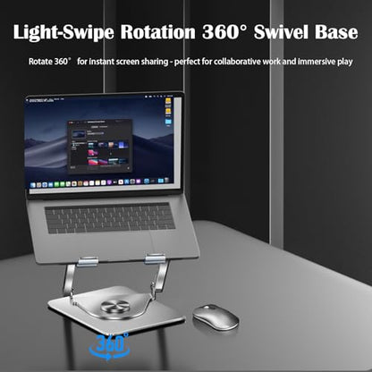 360° Rotating Adjustable Laptop Stand with Cooling Fan, Foldable Dual-Bar Support Height Tilt Angle Cooling Laptop Stand for Desk Pad Laptop Riser Heat Dissipation Stand Fit 10-17.3" Device - color: Dual-Bar Support Version