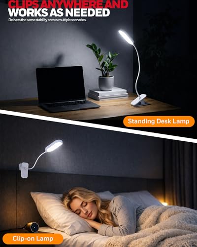 Honeywell Clip On Reading Light,Rechargeable LED 4000K CRI95 Gooseneck Lamp - color: White