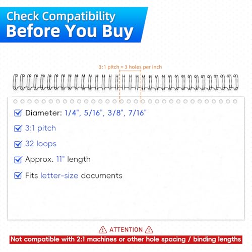 Rayson Wire Binding Spines, 3:1 Pitch, 32-Loop Black, Small Sizes, 96 Pack | Includes 24 pcs each: 1/4", 5/16", 3/8" and 7/16"; ideal for Letter-size reports, manuals and presentations. - size: Multi-Size (1/4", 5/16", 3/8", 7/16")