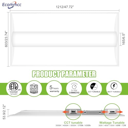 2x4 FT 4 Pack LED Drop in Troffer Center Basket Panel Ceiling Office Light Fixture, 5 Color Tunable 3500K/4000K/5000K/5700K/6500K, 0-10V Dimmable Chandeliers, ETL+DLC 5.1 Certified - size: 2*4ft