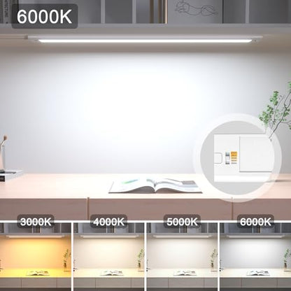 WOBANE Dimmable Under Cabinet Lighting, 24in Plug in LED Counter Light Bar | Hand Wave Activated, Touchless for Kitchen Cabinet, Shelf, Under Desk, Color Tunable 2700K to 6500K,White Panel,1400LM - size: 24 inch