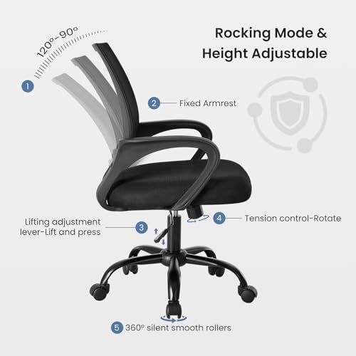 OLIXIS Home Office Chair, Mesh Desk Chair, Ergonomic Lumbar Support - color: Black Mesh, size: 1