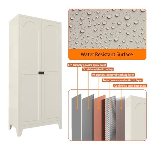 71'' Tall Metal Garage Storage Cabinet with Doors (Beige) | Cabinets Adjustable Shelves,Heavy Duty Steel Pantry File Cabinet for Home Office, Kitchen ,School, Utility - color: 71''beige