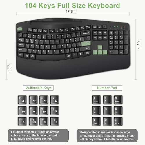 Wireless Keyboard and Mouse Combo, 2.4G Ergonomic Wave Keys(AvocadoGreen) - color: Black and Avocado Green