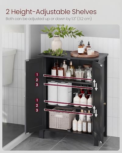 VASAGLE Bathroom Floor Storage Cabinet,2 Adjustable Shelves,Ink Black