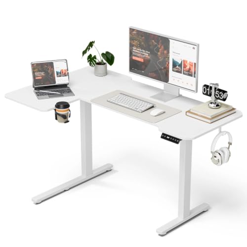 Acrolix L Shaped Electric Standing Desk, 43x31.5 Inch Reversible, White | 176 lb capacity,28.3-46.4" height,3 memory presets,quiet <45dB motor,cup holder&hook,home office gaming corner desk - color: White, size: 43
