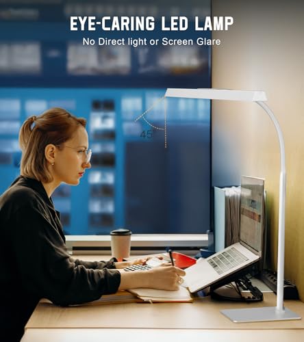 LED Desk Lamp for Home Office with Base, Eye-Caring Desk Light 12W, White - color: White