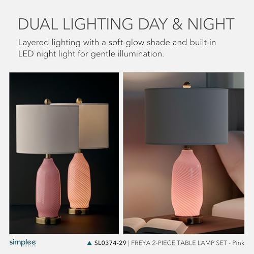 Adesso Set of 2 Dual-Light Table Lamps, USB Ports, AC Outlet, 24” - color: Pink