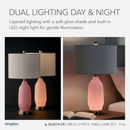 Adesso Set of 2 Dual-Light Table Lamps, USB Ports, AC Outlet, 24” - color: Pink
