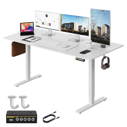 63 x 28 Inch Electric Standing Desk, 3 Memory Presets, White - color: White, size: 63*28