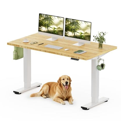 FLEXISPOT 55" x 28" Solid Bamboo Standing Desk, White Frame | Real Bamboo Desktop with Natural Grain, Durable & Sustainable, 176 LBS Capacity, Home Office and Multi-Monitor Setups - color: White Frame, size: 55"x28"