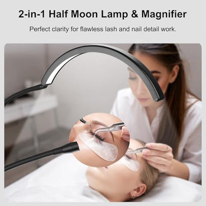 Half Moon Light for Nail Desk: Dual Arm Half Moon Desk Lamp with 4X Magnifier for Beginner-Arch Nail Tech Light with 3 Color Modes & 10 Brightness Levels for Manicure Salon, Eyelash Extensions, Tattoo
