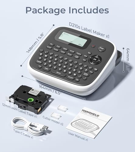 Label Maker Machine with Tape, Label Maker Waterproof Labels 12mm, D210s Laminated Labeler Machine, Multi Icons Borders & One-Touch Keys, Labelmaker for Home Use/School Office Supplies - color: Grey, style: label maker with 1 tape
