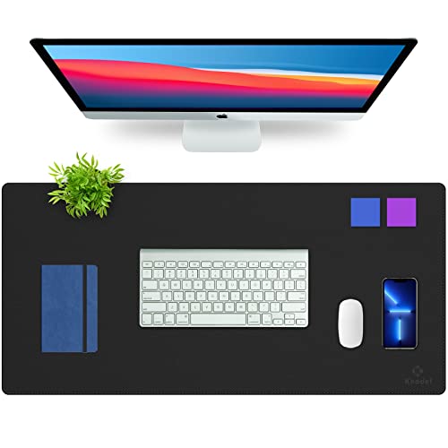K KNODEL Large Sewing Leather Desk Mat, Desk Pad (Black, 35.4" x 17") - color: Black/Black, size: 35.4" x 17"