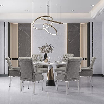 LOULENS PU Leather Dining Chairs Set of 2, Dining Chairs with Arms, Grey | Upholstered, High Back, Tufted, Luxurious, Stainless Steel Leg, for Kitchen & Dining Room - color: Pu, size: 2 PCS