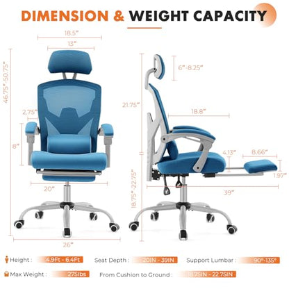 Sweetcrispy Ergonomic Office Desk Chair, Swivel Computer Chair | High-Back Mesh, 360° Rolling Work, Comfy Arms, Home Office Bedroom Study Student, Blue - color: Blue