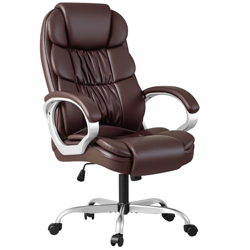 Homall Office Chair High Back Computer Chair Ergonomic Desk Chair, PU Leather Adjustable Height Modern Executive Swivel Task Chair with Padded Armrests and Lumbar Support (Brown) - color: Brown
