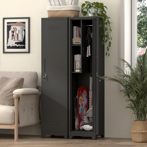 Utility Closet for Cleaning Supplies, Black Metal Storage Cabinet - color: 65"h 1 Door - Black