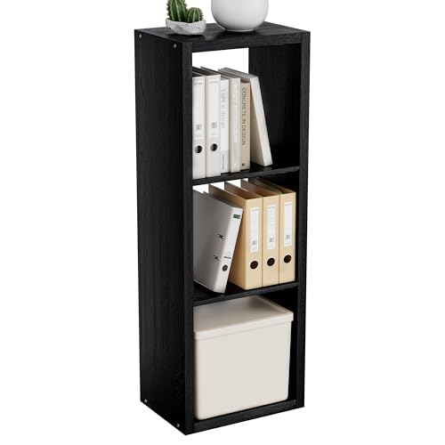 VDNEND Cube Storage Organizer Bookcase, 3 Tier Decorative 11 inch Open Back Cubical Shelf with Thickened Border, Display Bookshelf for Living Room, Home Office, Sturdy Room (Black, 3 Cube) - color: Black, size: 3 Cube,Standard