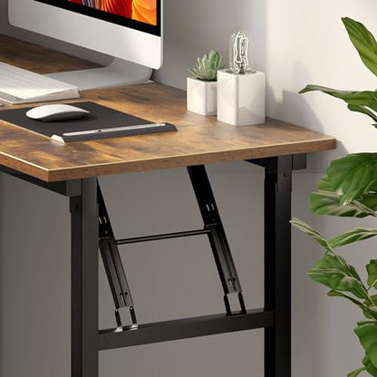 Need Office Computer Desk 47.2x23.6 in Sturdy Folding Laptop Table Retro | Black Frame Writing Gaming Work Table/Foldable Home Office Desk/Sewing Table, No Assembly Required - color: Rustic Brown & Black Frame, size: 47inch