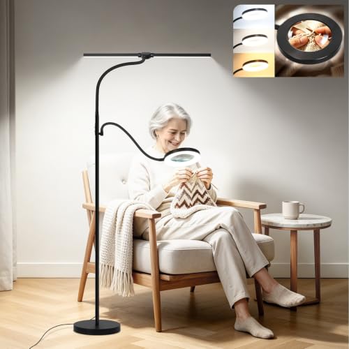 LED Floor Lamp with 10X Magnifying Glass, 24W/2800LM Bright Magnifying Lamp