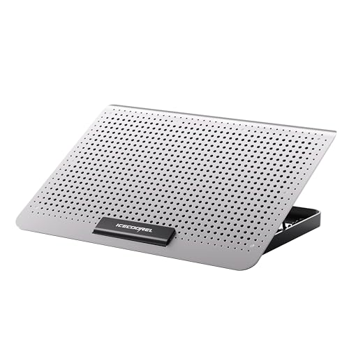 ICE COOREL Aluminum Laptop Cooling Pad, Laptop Cooler Stand with 7 Height Adjustable, Laptop Fan Cooling Pad for Laptop 12-15.6 Inch, Notebook Cooler Pad with Two USB Port (Silver)