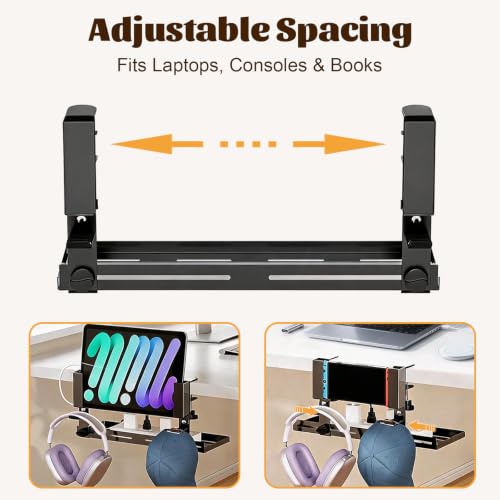 Desk Side Storage Organizer, Clamp-On Laptop Holder & Storage Shelf