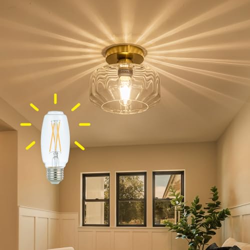 Tbaoinal Semi Flush Mount Ceiling Light with Diamond Glass Shade, 36-Faceted Panels Create Starburst Effect, 1200LM LED Bulb Included Brushed Gold Finish Ideal for Hallway Entryway Kitchen Bathroom - color: Gold Brass