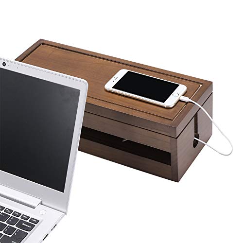 Changsuo Cable Management Box Wooden Cord Organizer Box for Extension Cord Power Stripe Surge Protector Wire Management Concealer Cover Hider for Desktop Home Office Kitchen (Brown) - color: Brown