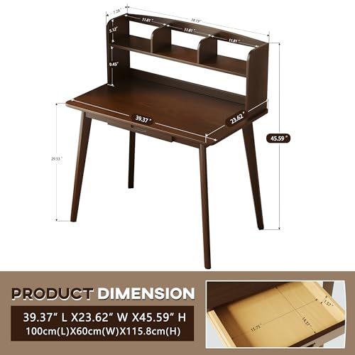 IOTXY Small Writing Desk with Hutch - 39.4" Work Computer Study Table - color: Black Walnut