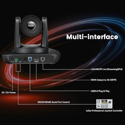 4K NDI PTZ Camera AI-Auto Tracking, 20X Optical Zoom, USB3.0/HDMI/LAN PoE, IP Live Streaming, Conference Room Camera for Church Services Education Conference Events, Work with YouTube OBS - color: inky black