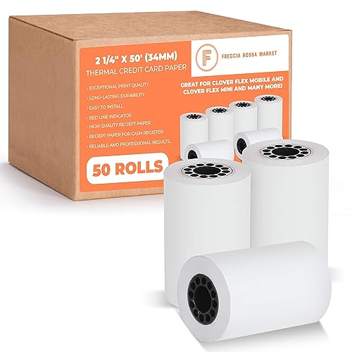 Thermal Credit Card Paper Rolls Printer Paper Receipts 2 1/4" X 50' for Popular Credit Card Machines POS and Cash Registers BPA Free 50 Rolls (CORE 50 Rolls) - size: 2 1/4" x 50'