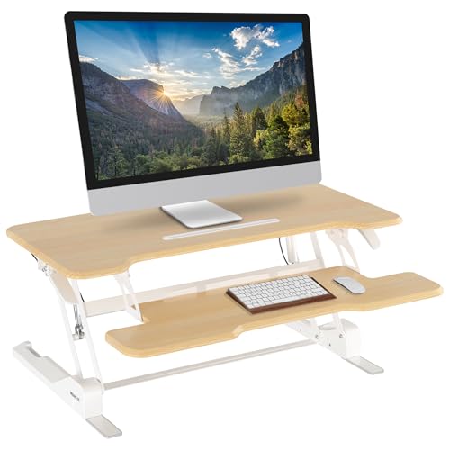 Mount-It! Height Adjustable Standing Desk Converter, 38” Wide, Desk Riser for 2 Monitors, Manual Gas Spring Sit Stand Desktop Raises to 16.9", Fits Two Monitor Screens with Keyboard Mouse Tray Maple - color: Maple, size: 38 Inches