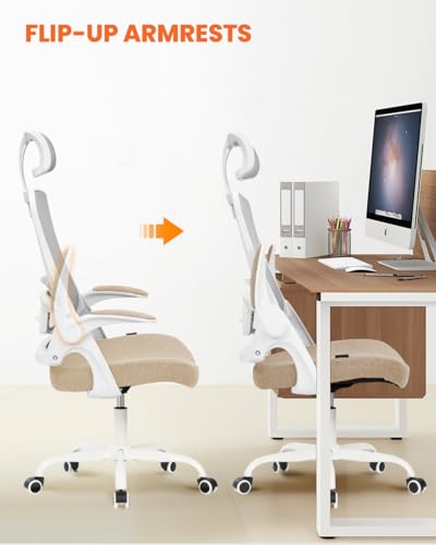 NEO CHAIR Office Chair with Adjustable Ergonomic Lumbar Headrest, Beige - color: Beige, size: With Headrest