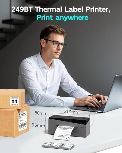 Bluetooth Shipping Label Printer 4x6, WirelessThermal Printer | 249BT Thermal Label Printer 4x6 for Small Business, Compatible with Android iPhone iPad Windows macOS Tiktok USPS Etsy