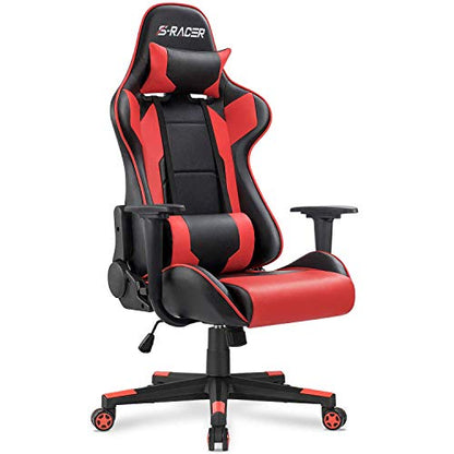 Homall Gaming Chair, Office Chair High Back Computer Chair Leather Desk Chair Racing Executive Ergonomic Adjustable Swivel Task Chair with Headrest and Lumbar Support (Red) - color: Red