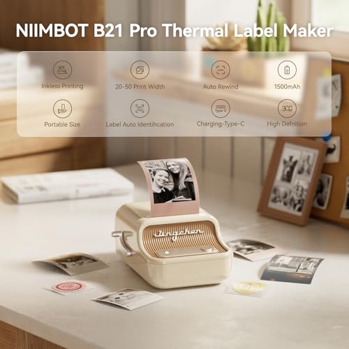 NIIMBOT B21 Pro 300 DPI Bluetooth Label Maker with Tape, Beige - color: Beige