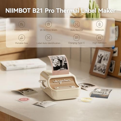 NIIMBOT B21 Pro 300 DPI Bluetooth Label Maker with Tape, Beige - color: Beige