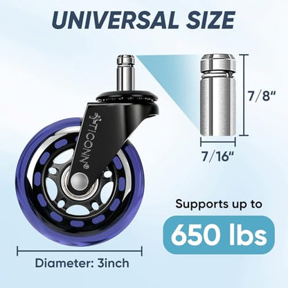 TICONN Office Chair Caster Wheels Set of 5 for Tile, Hardwood Floors and Carpets, Universal Fit for Most Chairs (Purple) - style: Purple