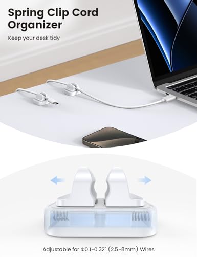10Pack Cable Spring Holder Clips, Cord Organizer for Desk - Lamicall Adjustable Cord Clip, Wire Holder Organizer, Phone USB Charger Cable Holder, White | Wire Holder Organizer, Phone USB Charger Cable Holder, Cable Management for Nightstand Wall, Adhesive