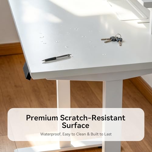 Electric Standing Desk 47.2" x 23.6", White Height Adjustable Sit Stand Desk with Ergonomic Monitor Riser, Dual Memory Presets, Cable Management Tray, Sturdy Scratch-Resistant Desktop for Home Office