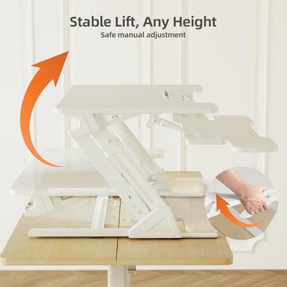 Claiks Standing Desk Converter 36In Height Adjustable Sit Stand Riser White | 5.9-17.3 inch height range, 33 lbs desktop capacity, ergonomic Z-lift structure, smooth pneumatic lift - color: White, size: 36 inch